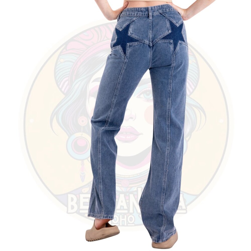150J BLUE VELVET Denim Star Booty Pintuck Straight Leg Seamed Jeans